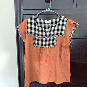 THML Orange Top with Black Checkered Detail